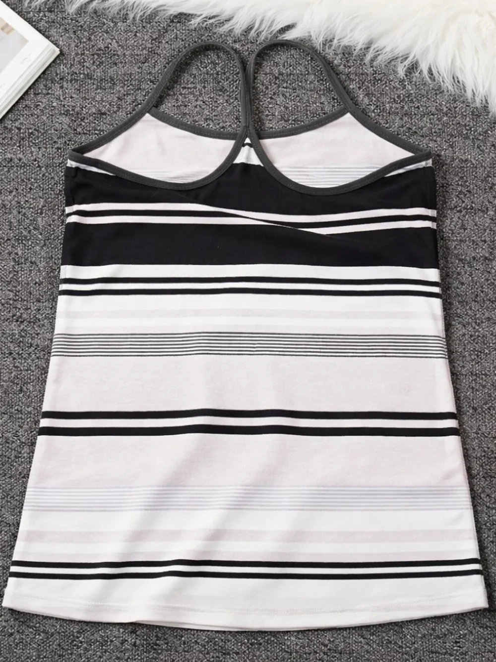 Lululemon Power Y Tank Racerback Luon Lycra Shelf Bra Spaghetti Straps Striped